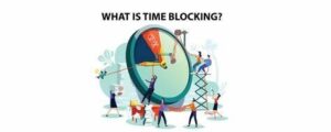 Illustration of people organizing a clock to represent time blocking